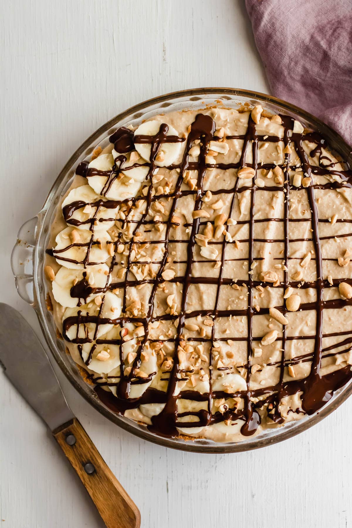 Vegan Layered Chocolate Peanut Butter Pie with Fresh Banana