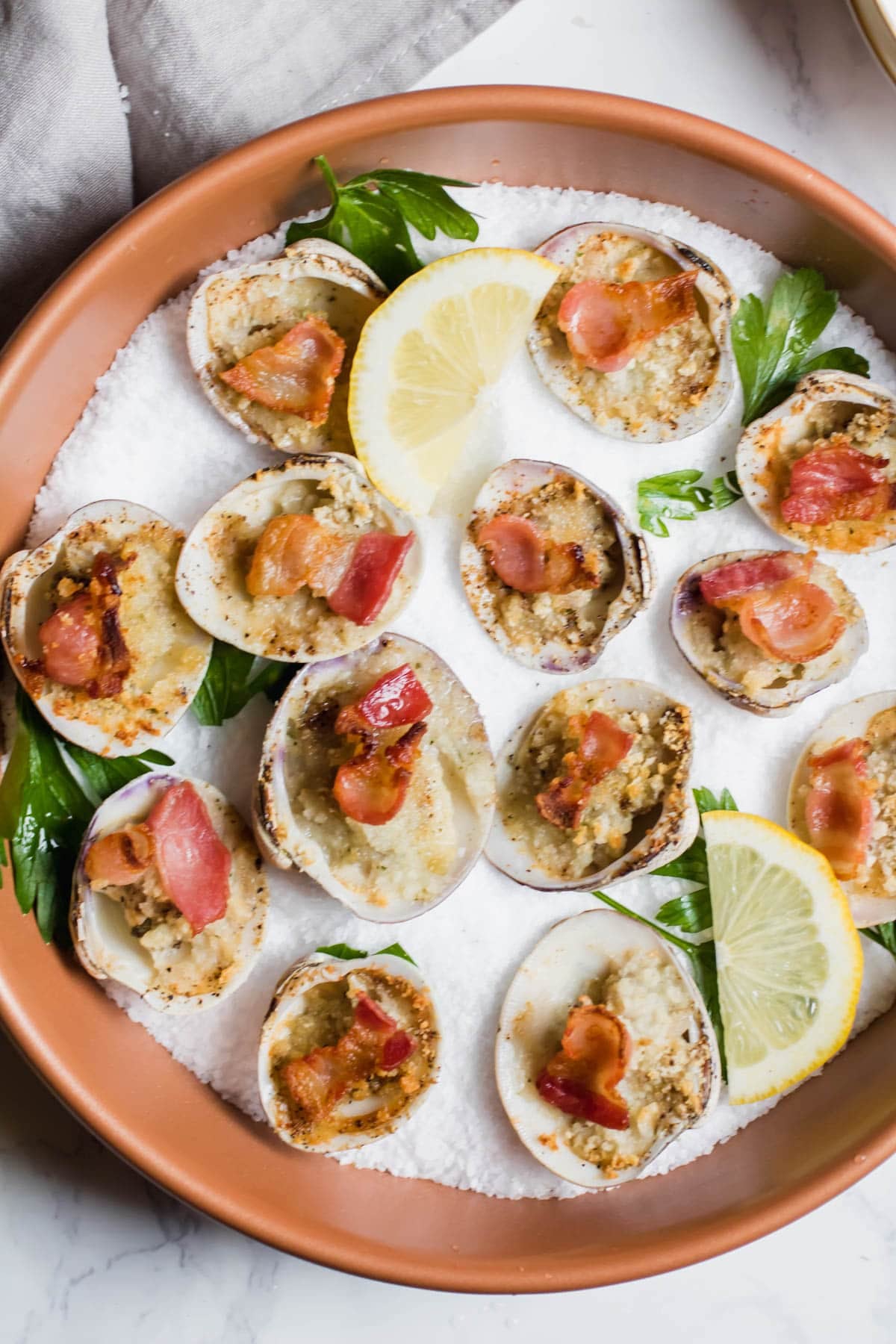 Clams Casino in a bowl of salt