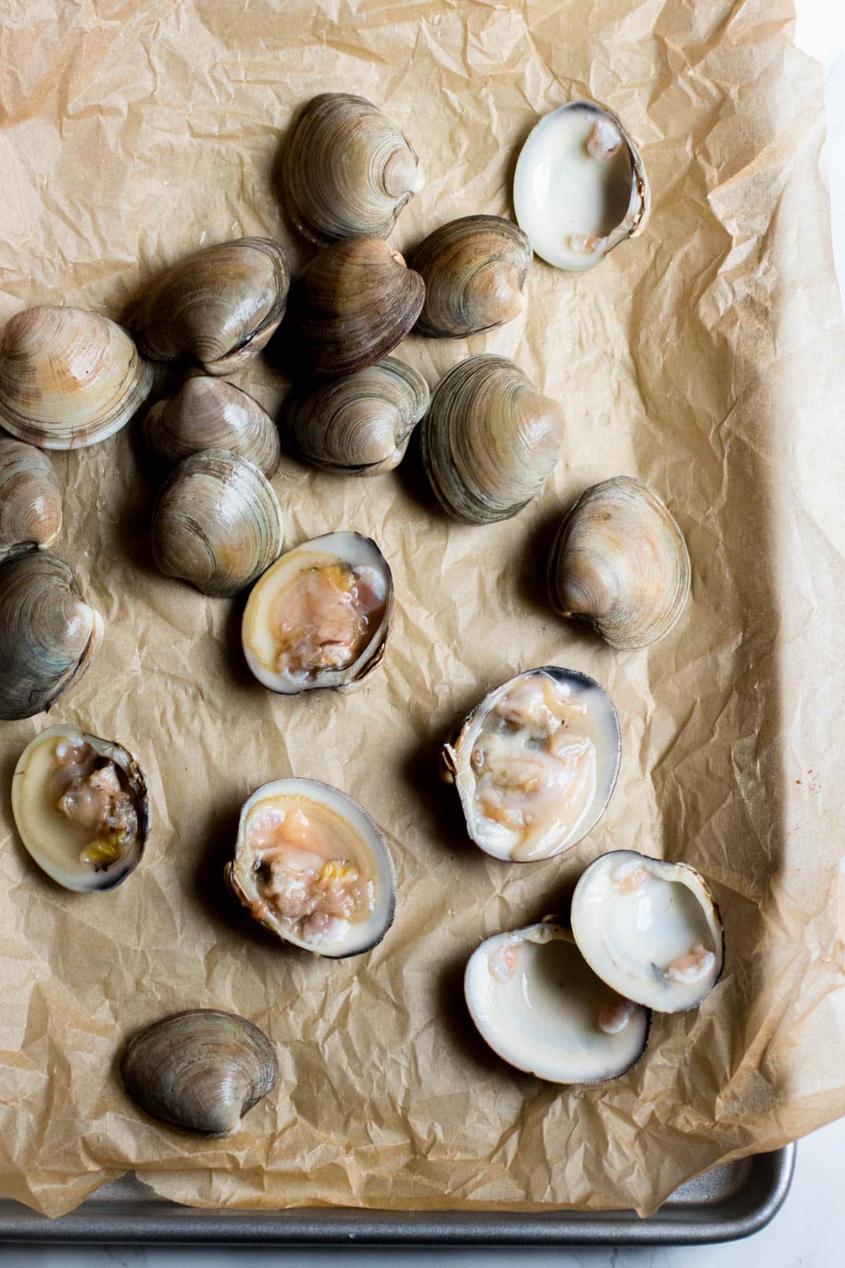 clams on a sheet pan