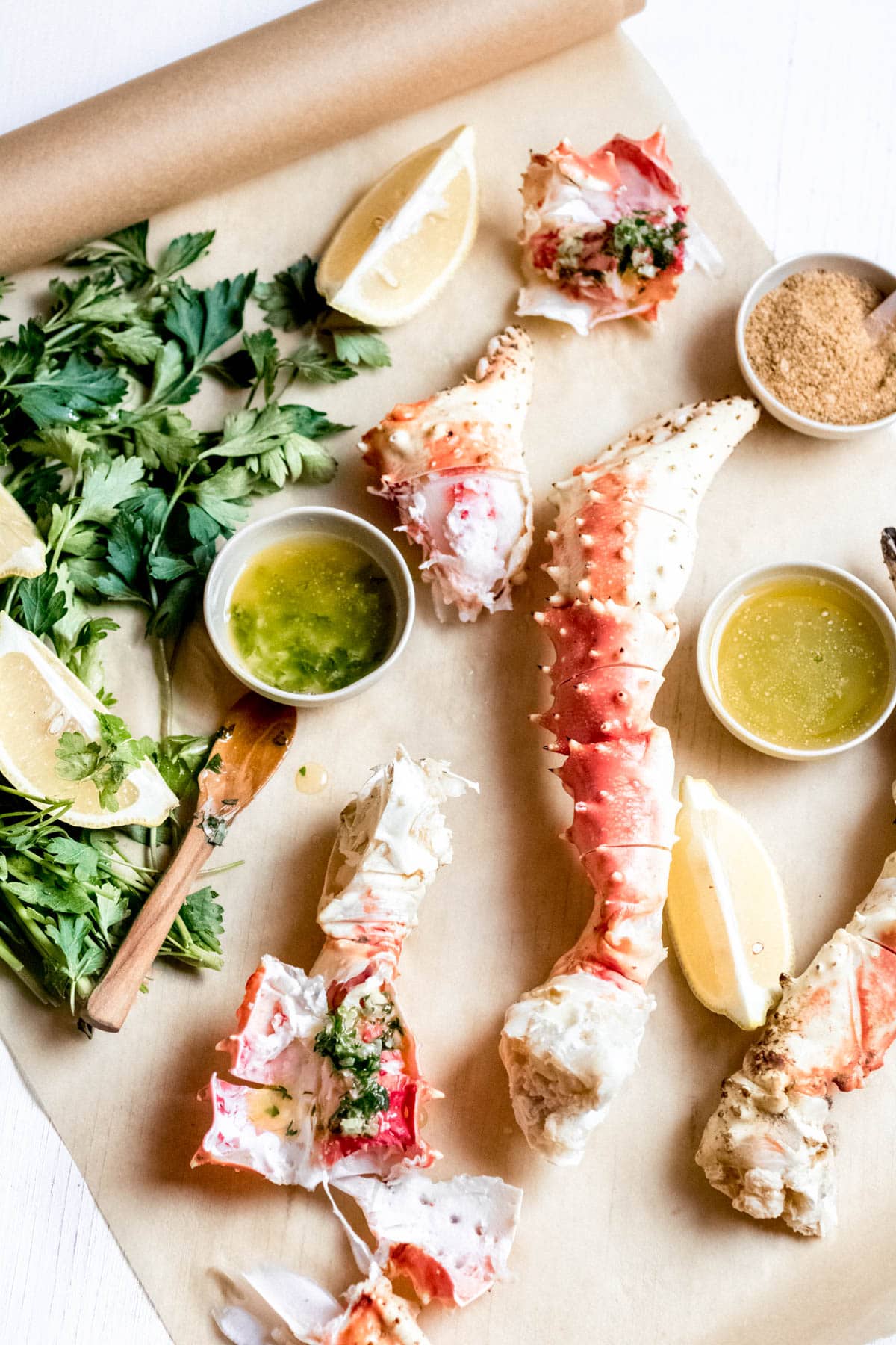 Steamed Crab Legs with Herb Shallot Butter