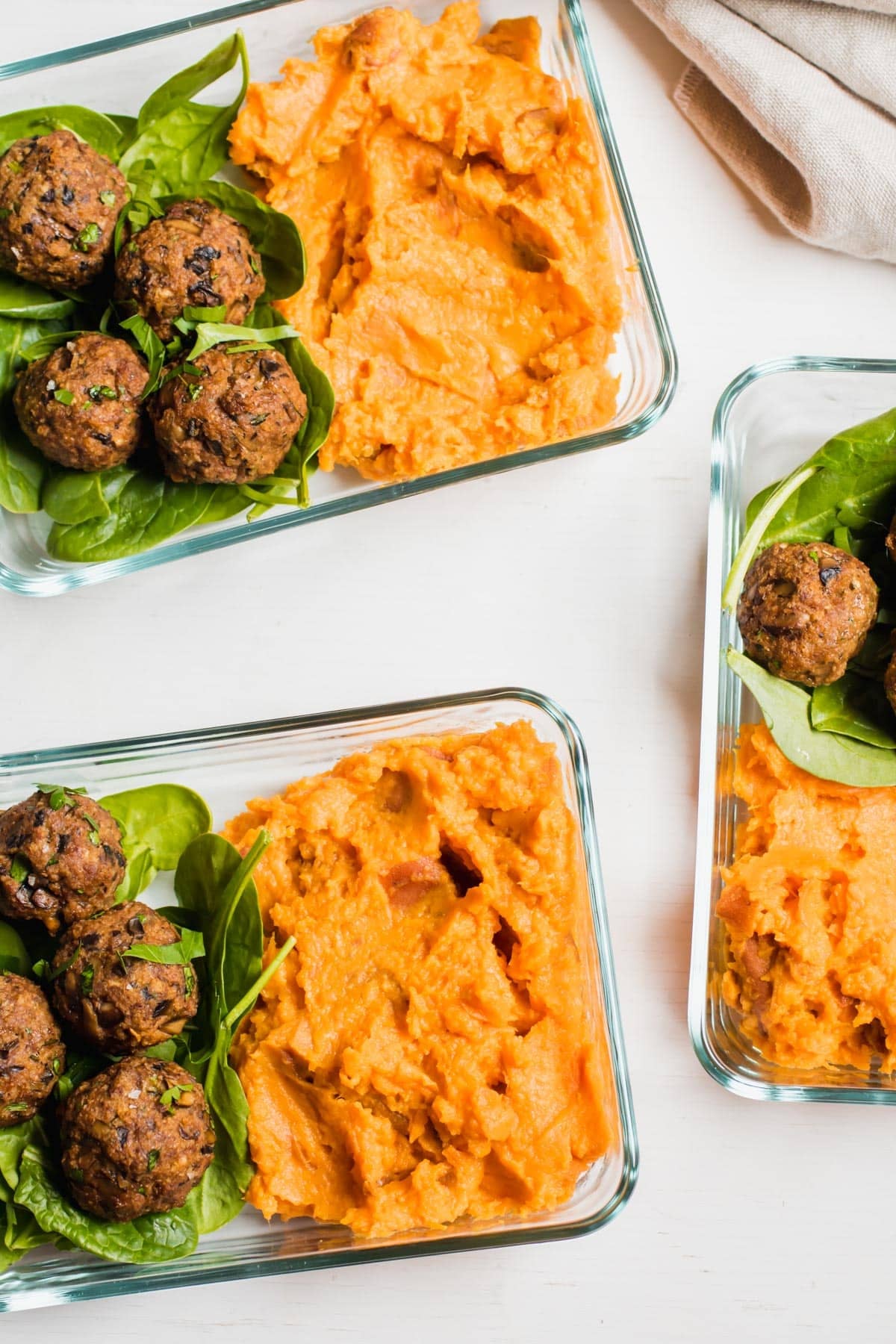 mushroom meatballs in meal prep containers