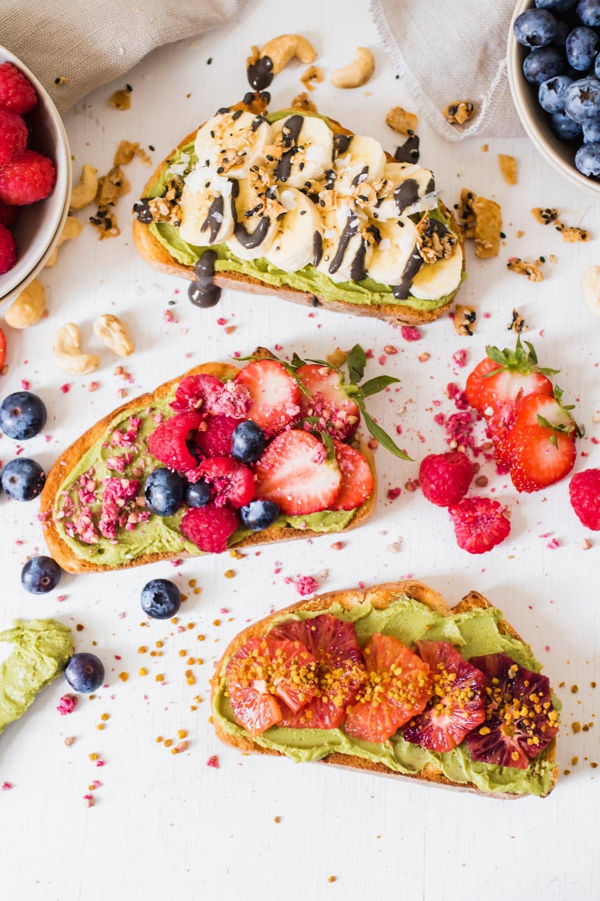 Matcha Collagen Cashew Butter on toast with fruit slices