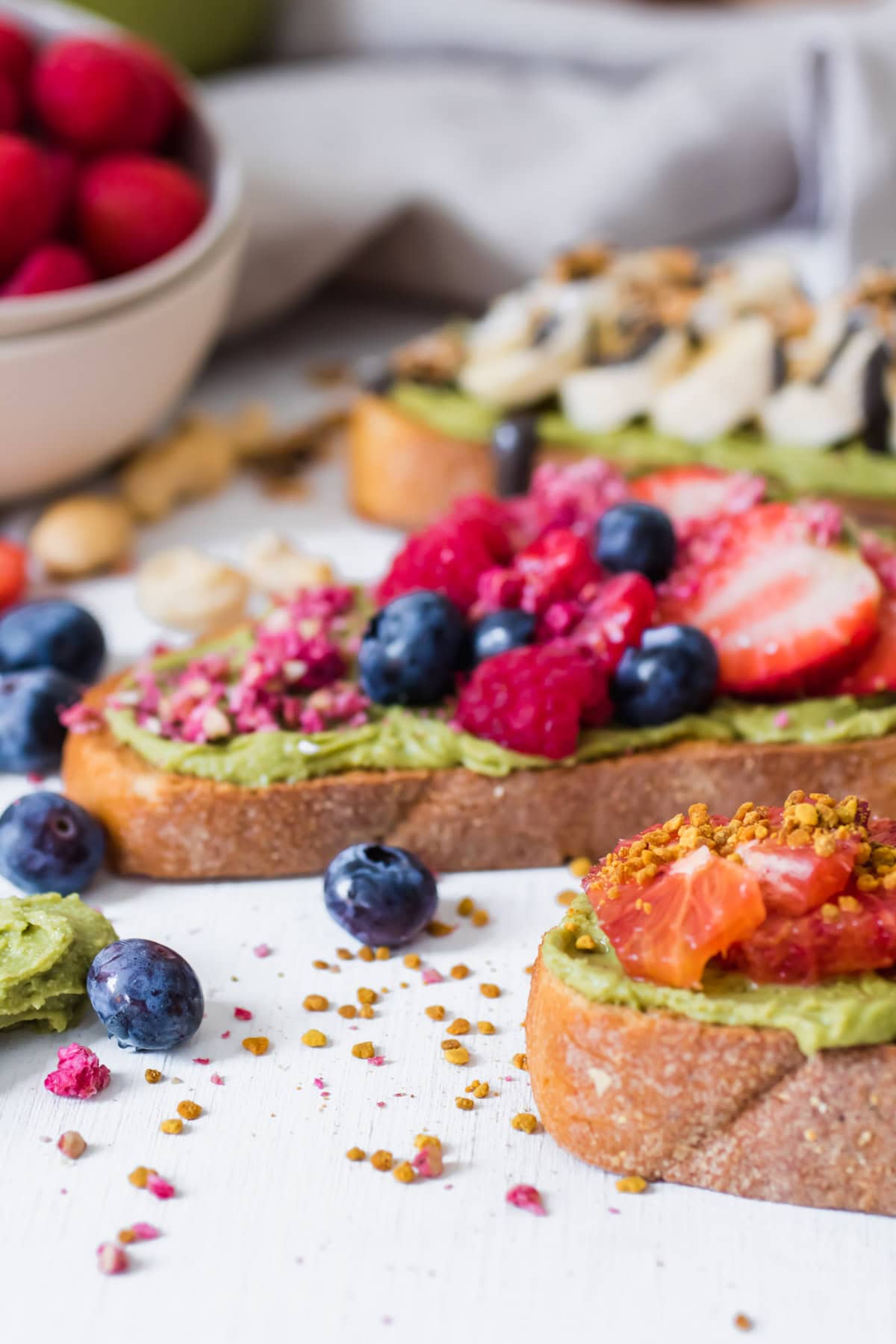 Matcha Collagen Cashew Butter on toast with fruit slices