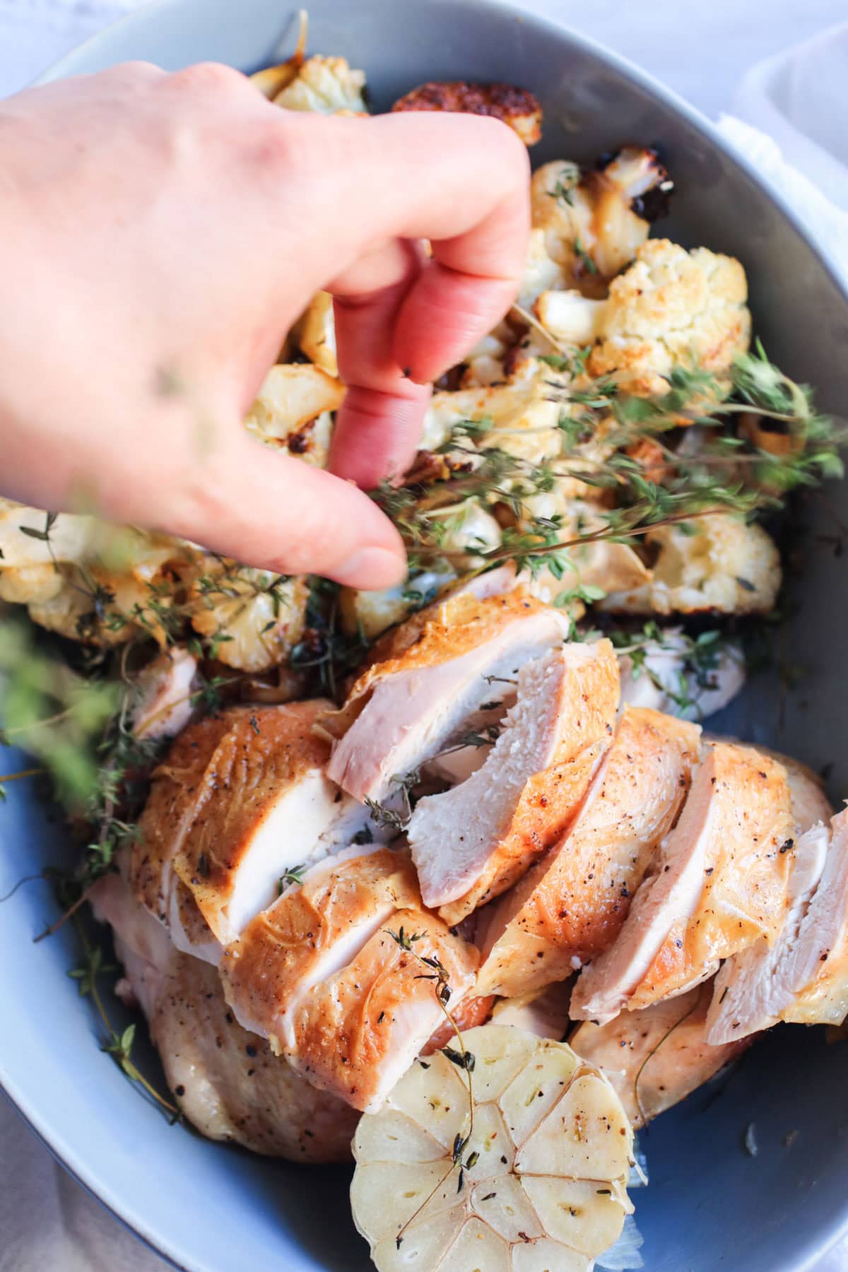 Easy Garlic Thyme Roast Chicken with Cauliflower