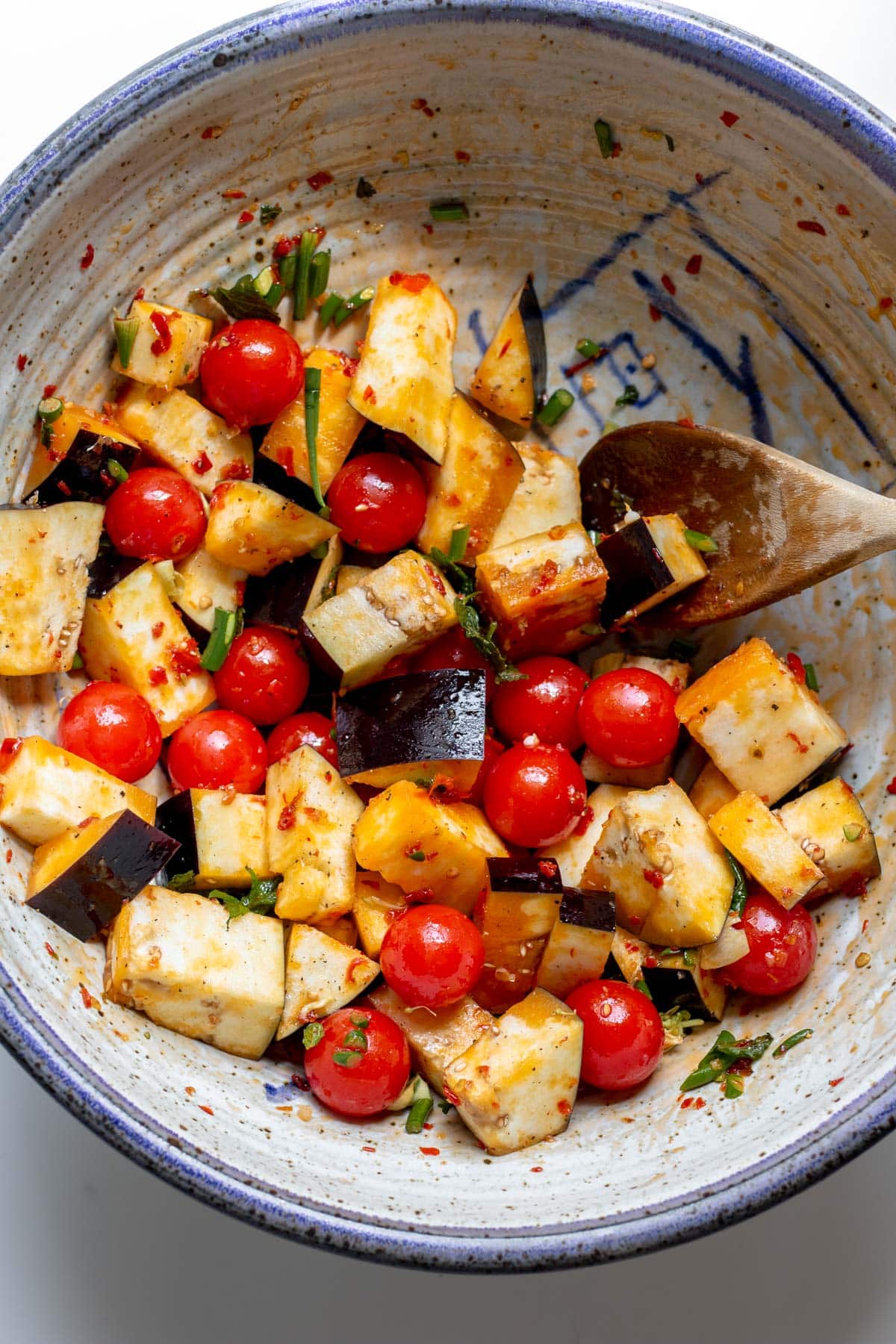 seasoned roasted vegetables in a bowl