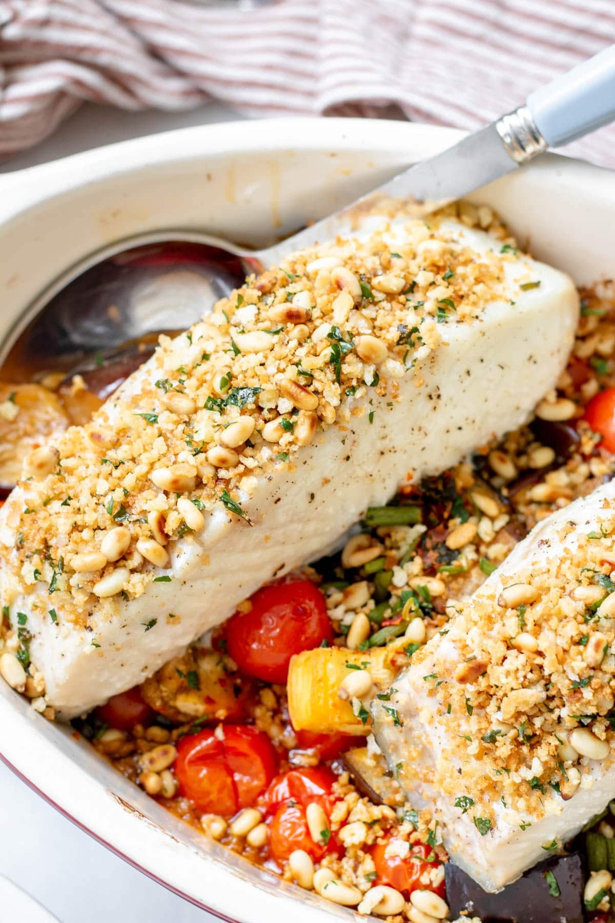 close up of halibut fillet