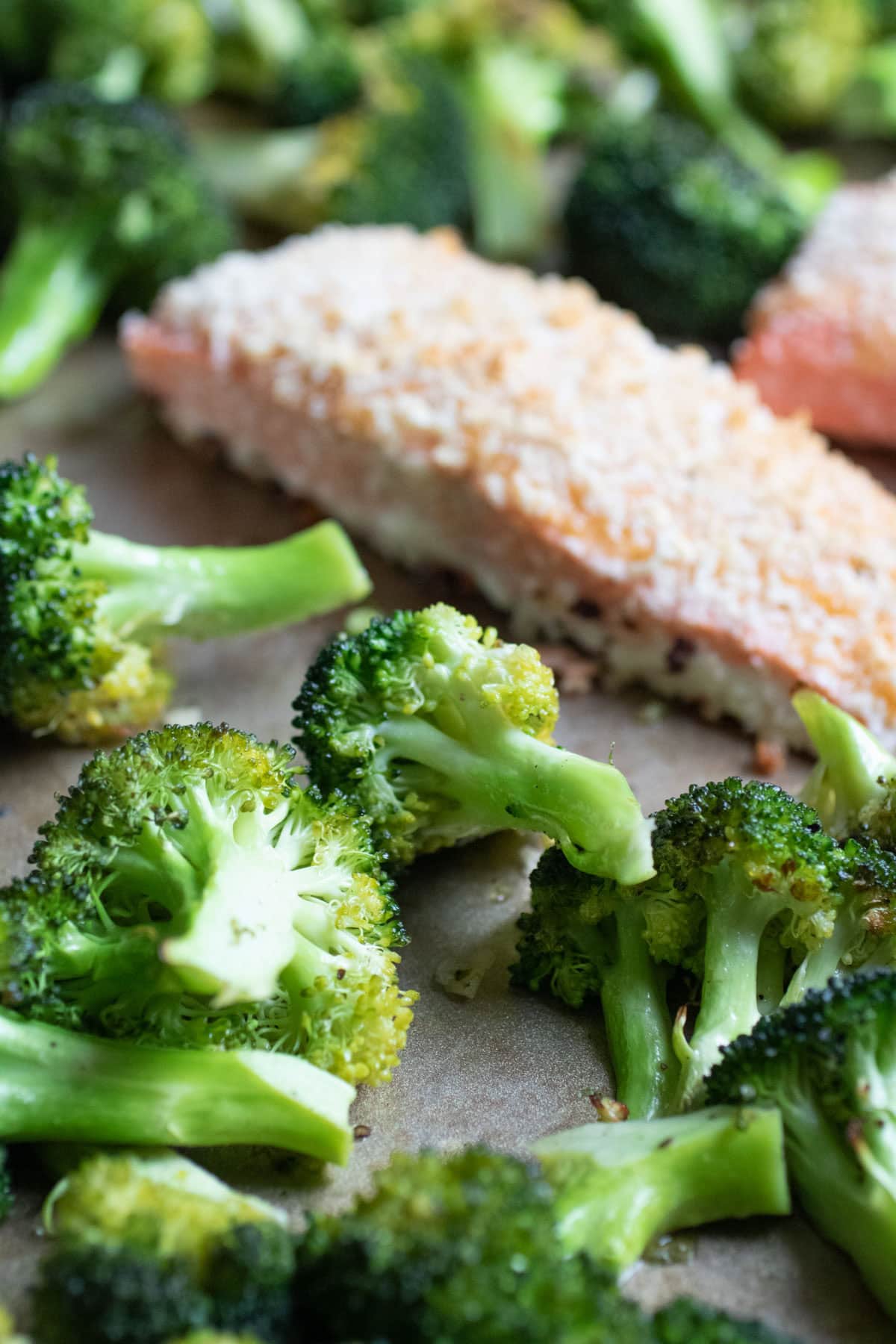 close up of roasted broccoli