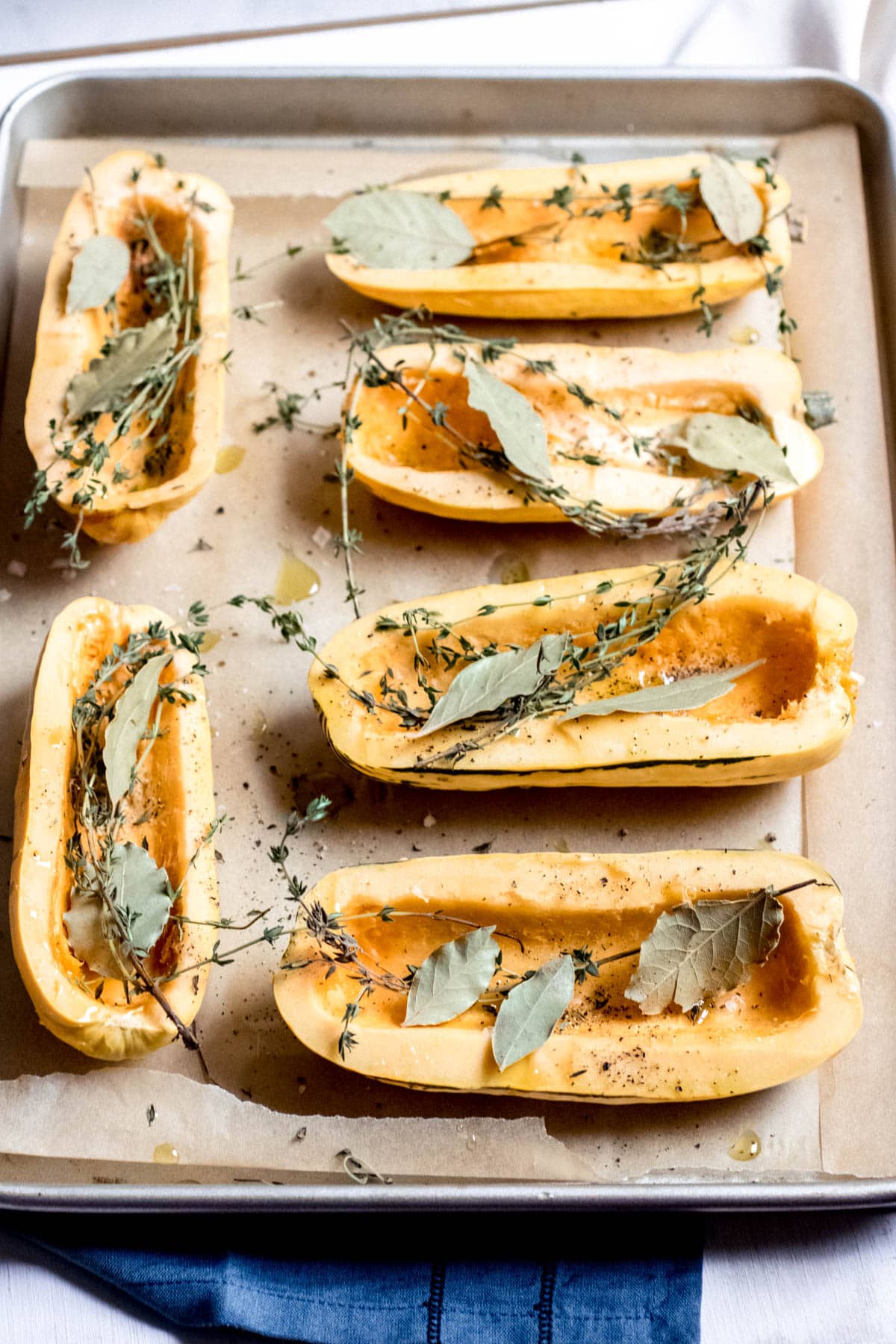 Stuffed Delicata Squash with herbs on top