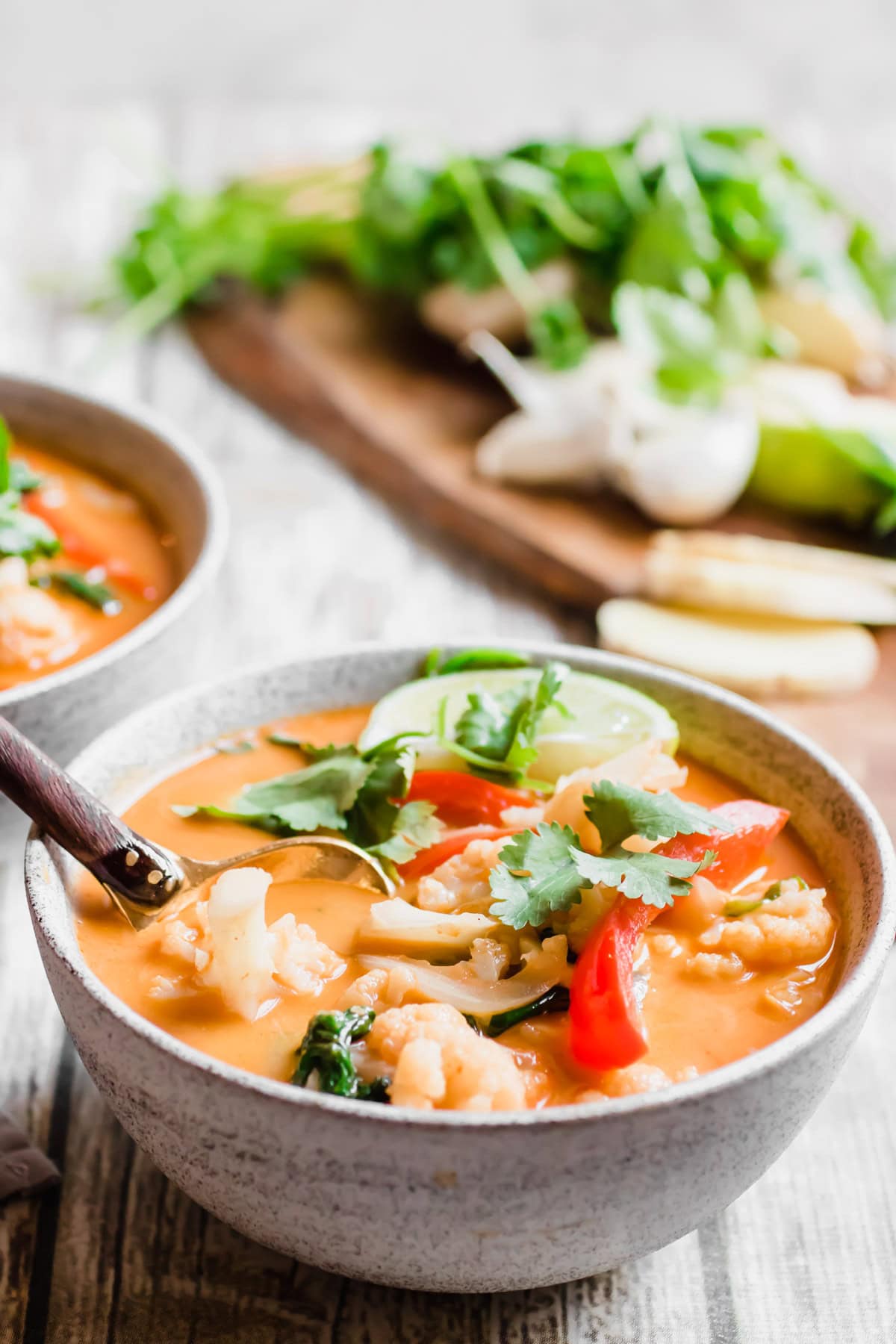 angled view of a bowl of curry
