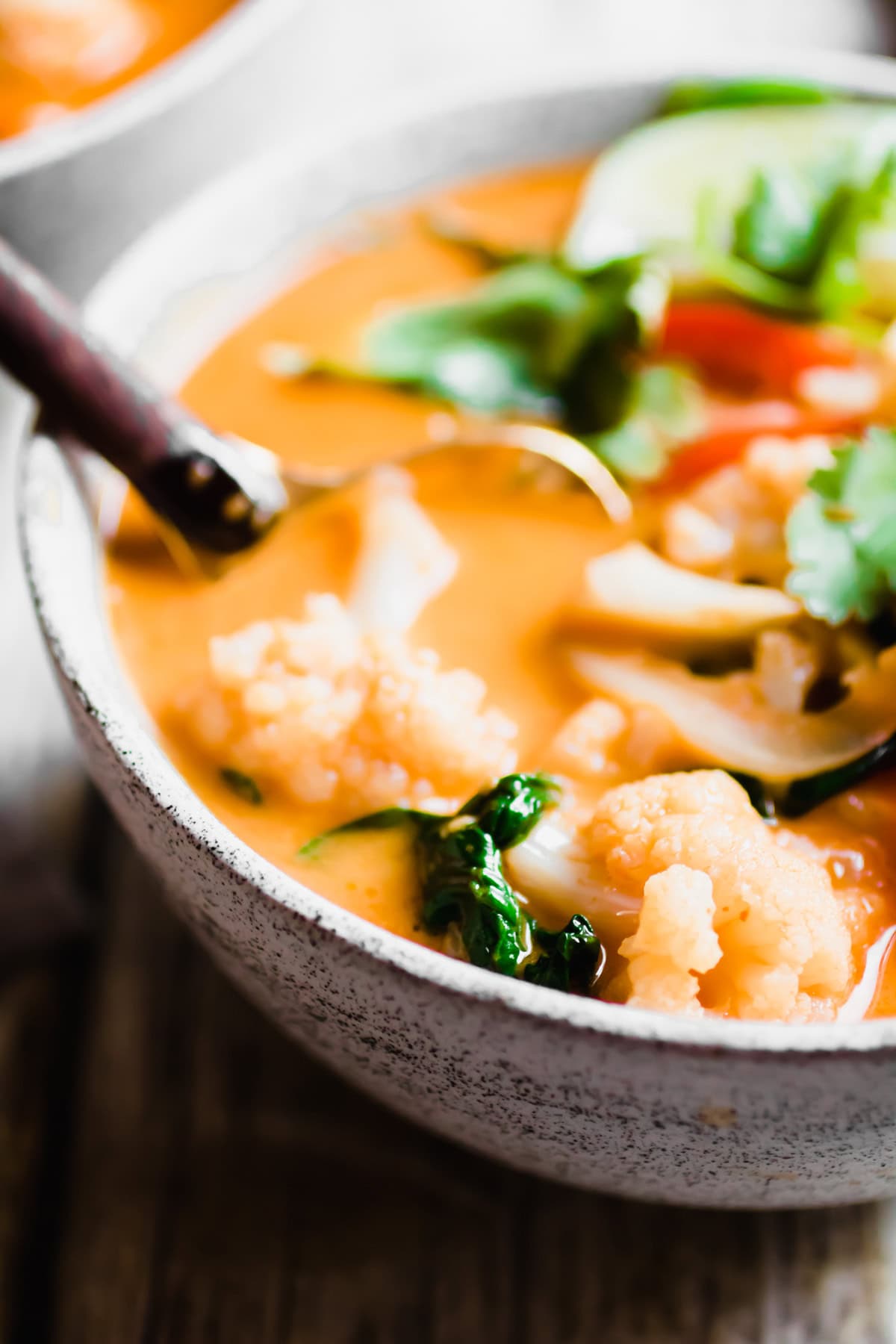 angled view of a bowl of curry