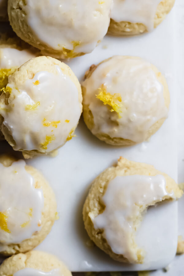 Lemon Cream Cheese Cookies with Almond Flour on a white board
