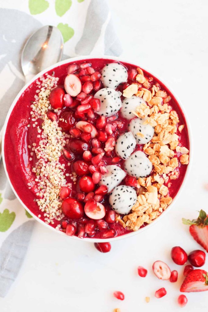 This vegan, gluten-free, beet, pray, love smoothie bowl is the perfect combo of bright red beets and berries, loaded with antioxidants and superfoods. A healthy loving way to begin any day | Abraskitchen.com