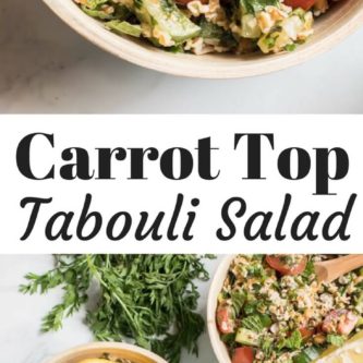 A light refreshing salad filled with fresh herbs, veggies, and heart healthy bulgur. Carrot top tabouli is my favorite summer lunch. 