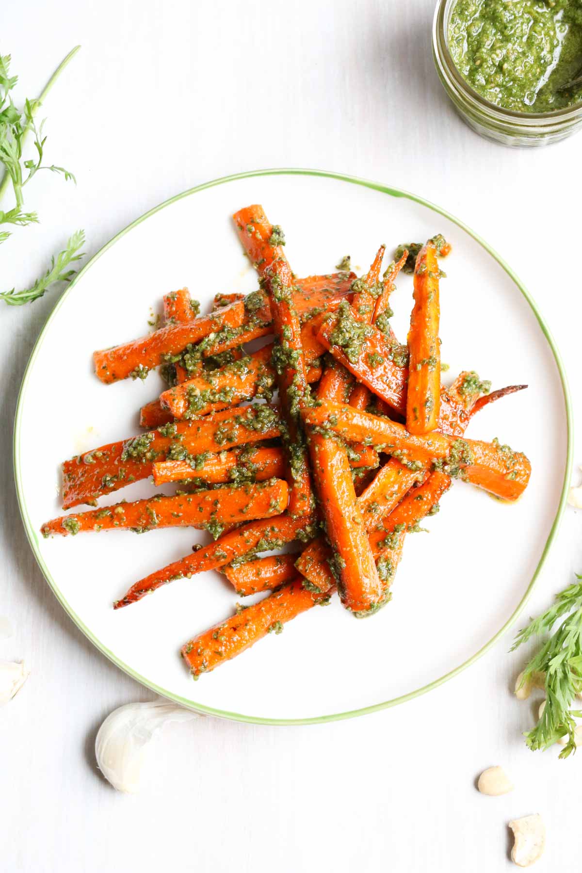 Cashew Carrot Top Pesto with Roasted Carrots. Once you taste a carrot top you will never throw it away again! Gluten free, Healthy, Nutritious |abraskitchen.com