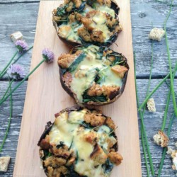 Grilled Cheesy Kale Stuffed Mushrooms, using a cedar plank this is your new favorite summer vegetarian grill recipe!