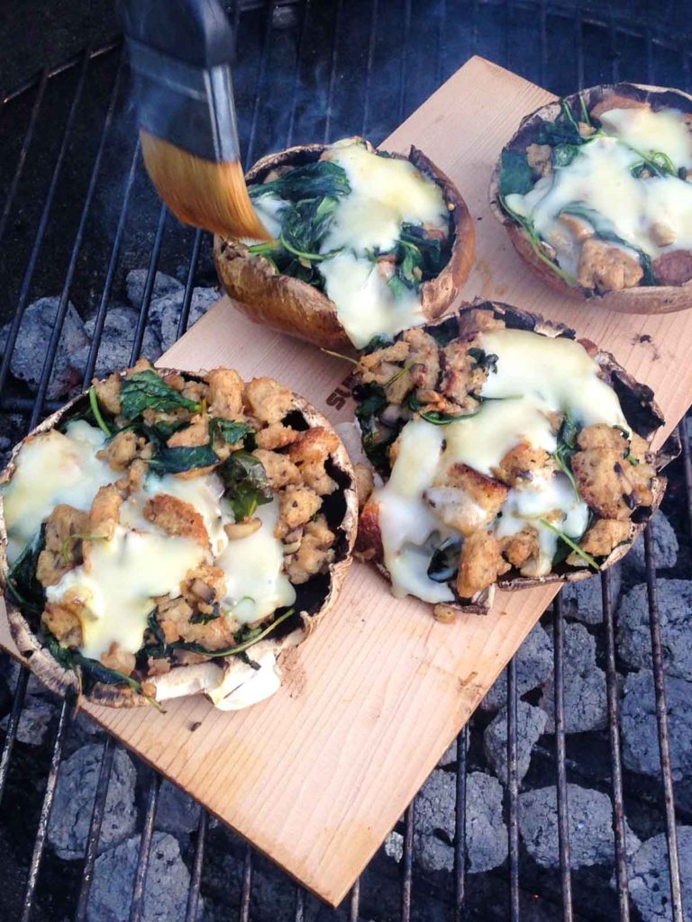  Grilled Cheesy Kale Stuffed Mushrooms, using a cedar plank this is your new favorite summer vegetarian grill recipe!