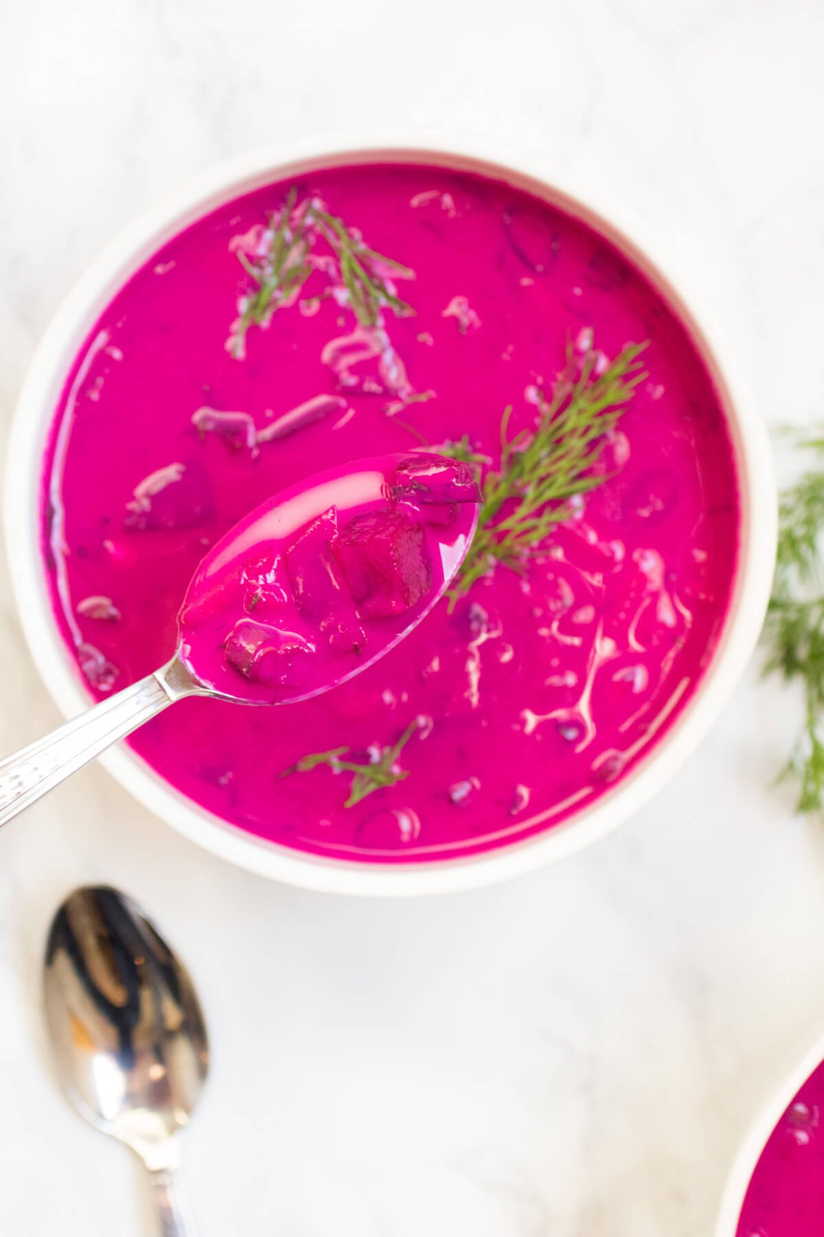 Light and refreshing this creamy chilled beet soup is a real summertime treat! Vegetarian, Healthy, Seasonal |Abraskitchen.com
