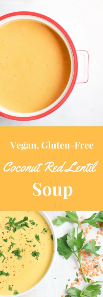 This quick and healthy (vegan) coconut red lentil soup recipe is hearty and deeply satisfying. It is my go-to quick weeknight dinner recipe.