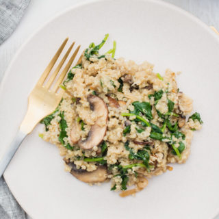 Coconut milk, mushrooms, kale, and quinoa sauteed together to create a one-pot wonder of creamy goodness.  This is a favorite quick and healthy weeknight dinner that the whole family will love. 