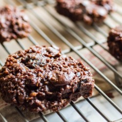 Perfectly soft and chewy chocolate cookies with tart dried cherries. Double Chocolate cherry quinoa cookies are perfectly soft and chewy chocolate cookies with tart dried cherries, almond butter, cooked quinoa, and dates. Gluten free, refined sugar-free, vegan, dairy free, flourless |abraskitchen.com