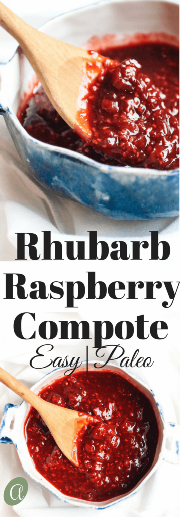 Easy rhubarb raspberry compote, a sweet and tart delight to load on top of yogurt, ice cream, or pancakes. Plus rhubarb has a ton of health benefits! A great source of calcium, vitamin K, and vitamin C. Win Win!