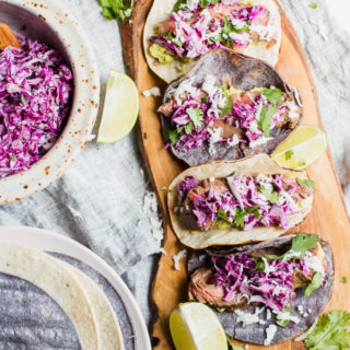 Quick and easy healthy steak tacos topped with a mouthwatering lime cilantro coleslaw. 