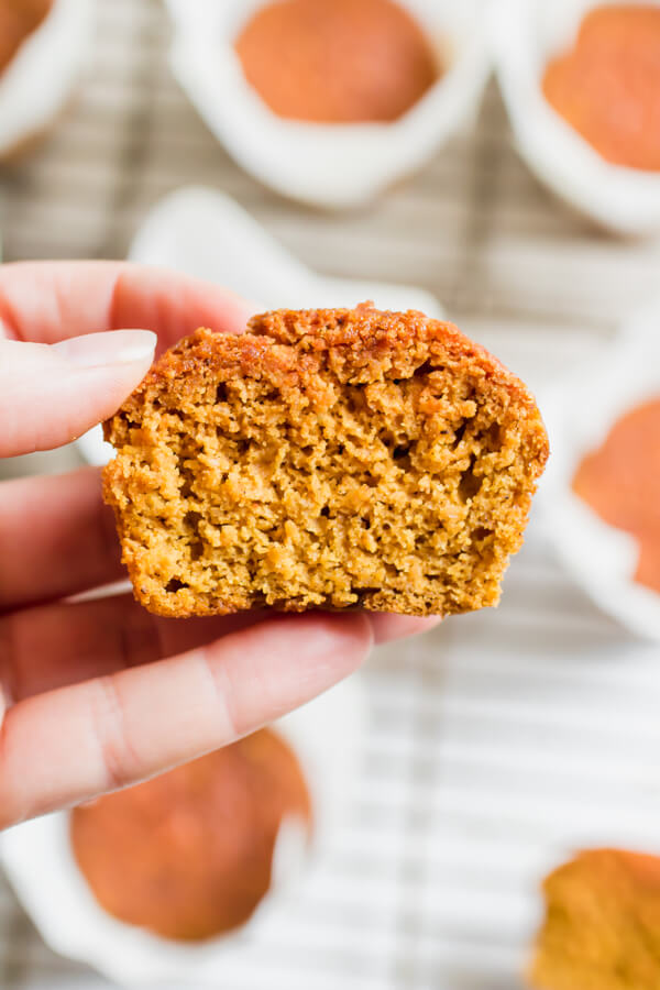 A super easy and healthy pumpkin muffin recipe loaded with good for you spices, like turmeric, clove, and ginger and sweetened with maple syrup. The perfect healthy fall treat!