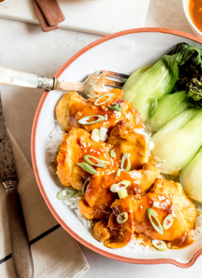 Instant Pot Apricot Ginger Chicken Thighs with Baby Bok Choy