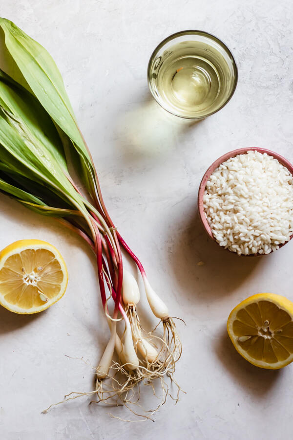ingredients for Instant Pot Risotto with Wild Ramps and Parmesan