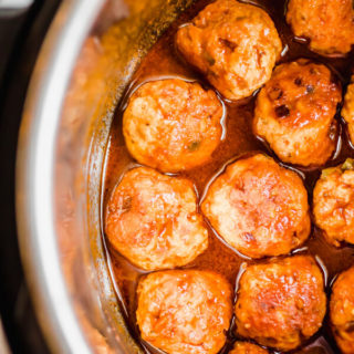 Sweet, sticky, and slightly spicy, these instant pot barbeque turkey meatballs will blow your mind with deliciousness and require only 6 simple ingredients: ground turkey, bbq sauce, jalapeno, onion, breadcrumbs, and spices.