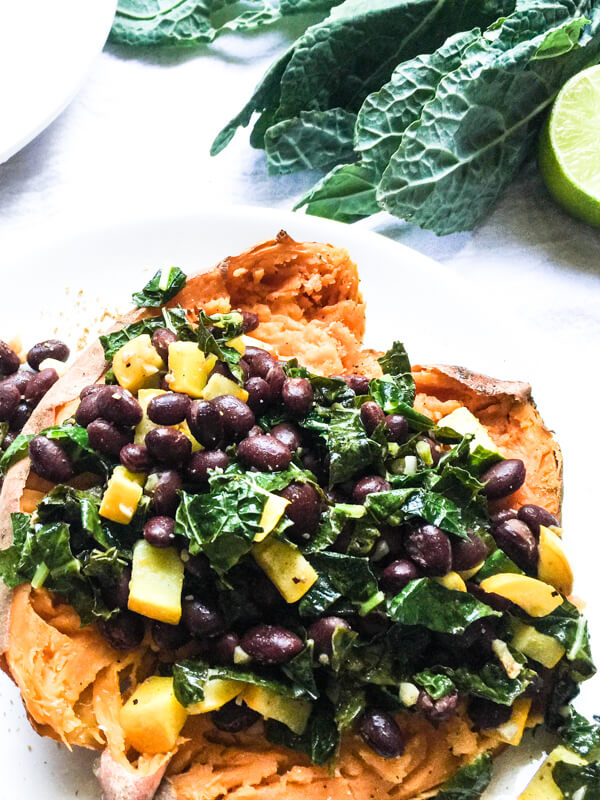 Kale and Black Bean Stuffed Sweet Potato, nourishing, healthy, quick and easy.