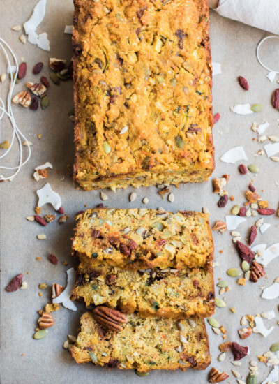 Morning Glory Quick Bread - A paleo breakfast bread loaded with fruits and vegetables, nuts and seeds. So yummy and so good for you! | abraskitchen.com