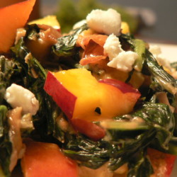 dandelion greens with nectarine and goat cheese