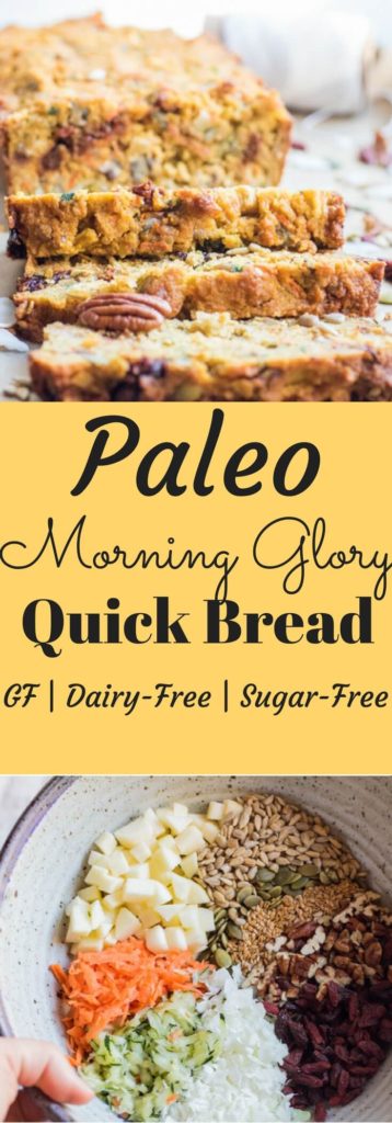 Paleo Morning Glory Quick Bread - A paleo breakfast bread loaded with fruits and vegetables, nuts and seeds. So yummy and so good for you! | abraskitchen.com #steviva #monksweet