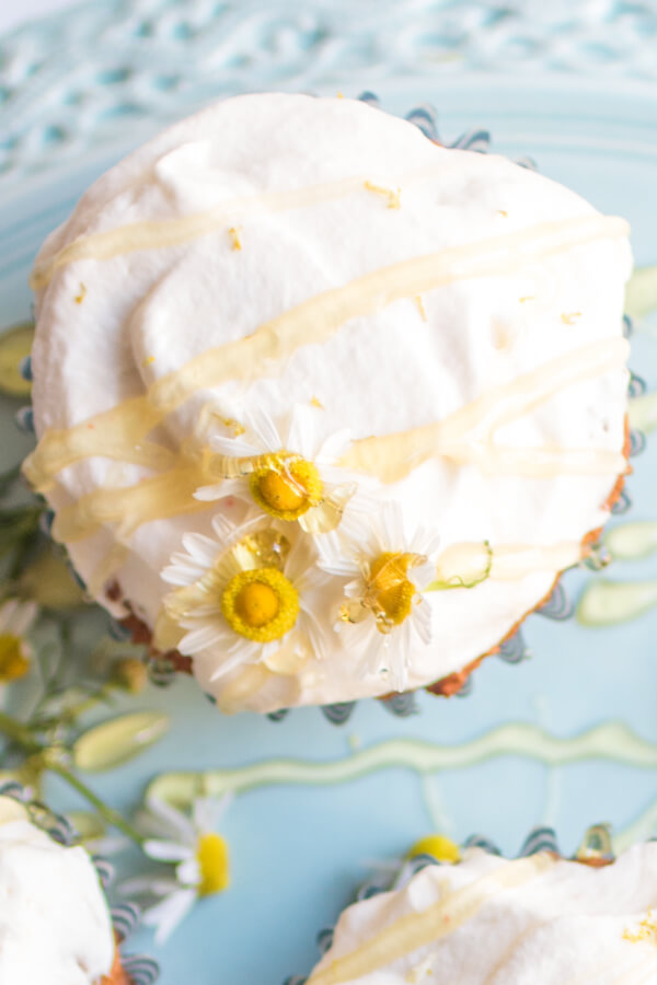 Peaceful calming chamomile cupcakes made with coconut flour. A special yummy moist and delicious cupcake that is gluten-free, nut-free, grain-free, refined sugar-free, and easy to prepare.
