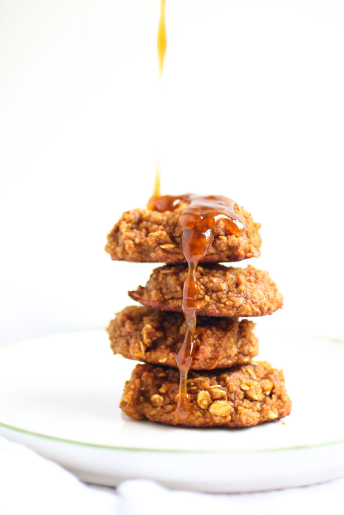 GF Pumpkin Oatmeal Cookies with a maple ginger glaze. Pumpkin, oats, almond butter, molasses, and maple syrup. Real food, Gluten-free. YUM! | abraskitchen.com
