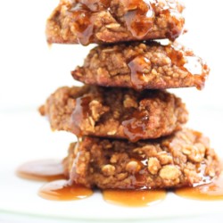 Gluten Free Pumpkin Oatmeal Cookies with a Maple Ginger Glaze. A simple recipe using only one bowl and a blender. All real food! Woohoo! | abraskitchen.com