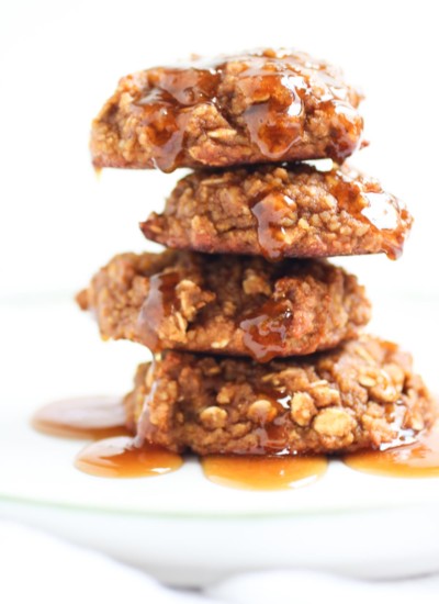 Gluten Free Pumpkin Oatmeal Cookies with a Maple Ginger Glaze. A simple recipe using only one bowl and a blender. All real food! Woohoo! | abraskitchen.com