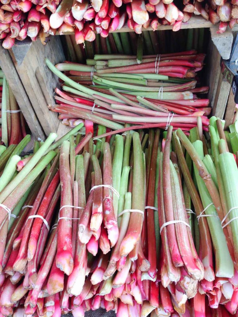 In Season: Rhubarb. Featuring rhubarb health benefits, cooking and storage tips, and recipes!
