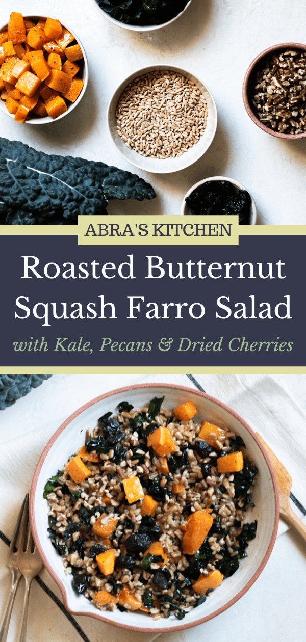 Roasted Butternut Squash and Kale Farro Salad with Dried Cherries, and ...