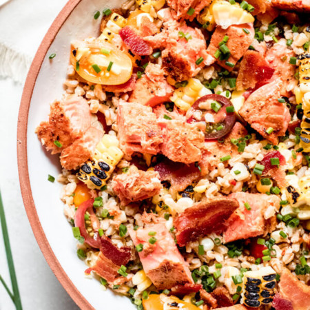 Salmon Farro Salad with Corn and Bacon