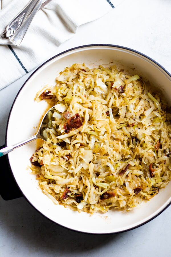 Easy Sauteed Cabbage, Sauerkraut, and Bacon