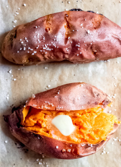Simple Baked Sweet Potatoes on a Sheet Tray