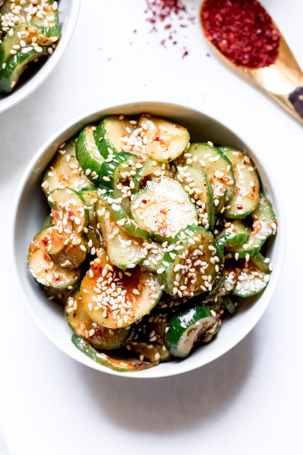 Spicy Korean Cucumber Salad with Sesame Seeds