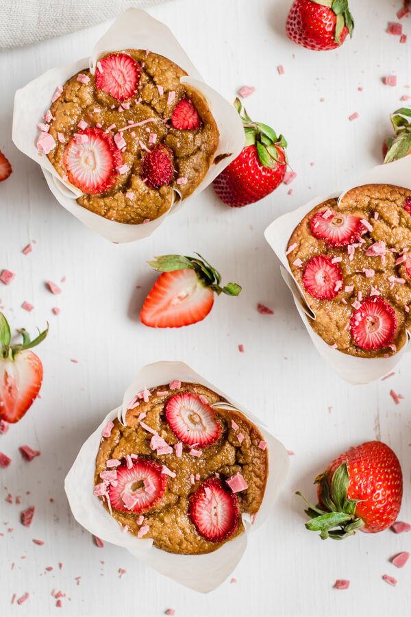 Gluten free, grain free strawberry banana bread muffins made with coconut flour. Free from refined sugar and grains, loaded with healthy fat and fiber. Seriously your new favorite healthy muffin.