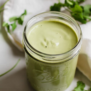 A creamy, healthy, green enchilada sauce with only 5 simple ingredients, easily made in a blender. Perfect for healthy enchiladas verdes, or to use with your favorite Mexican dish. 