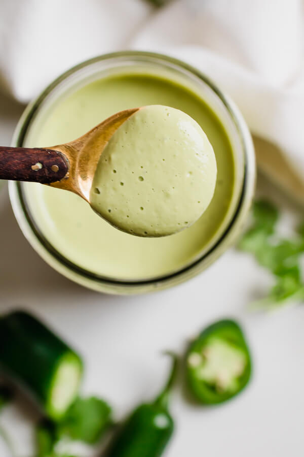 A creamy, healthy, green enchilada sauce with only 5 simple ingredients, easily made in a blender. Perfect for healthy enchiladas verdes, or to use with your favorite Mexican dish.Â 