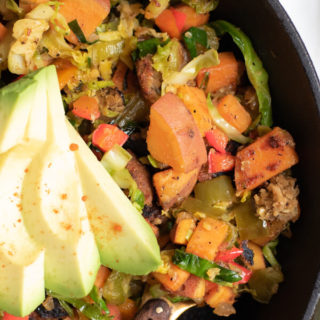 close up of a healthy sweet potato hash