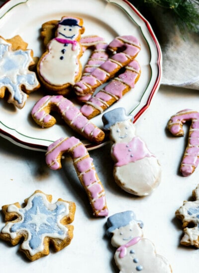 The Best Almond Flour Sugar Cookies on a Christmas plate